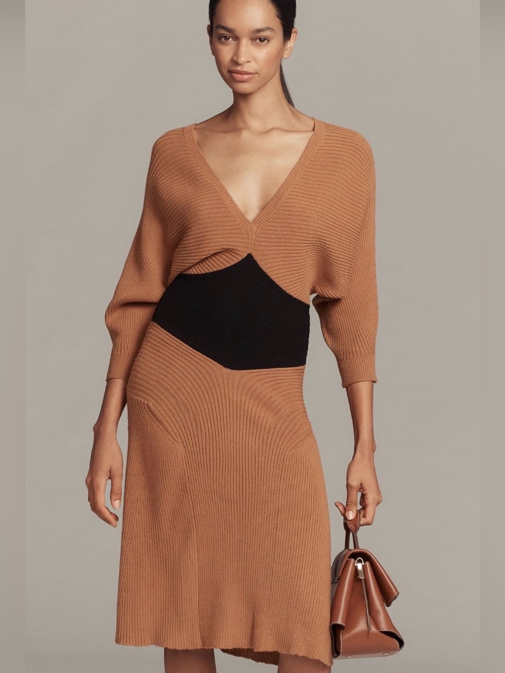 BY ANTHROPOLOGIE SMOCKED-WAIST RIBBED SWEATER DRESS